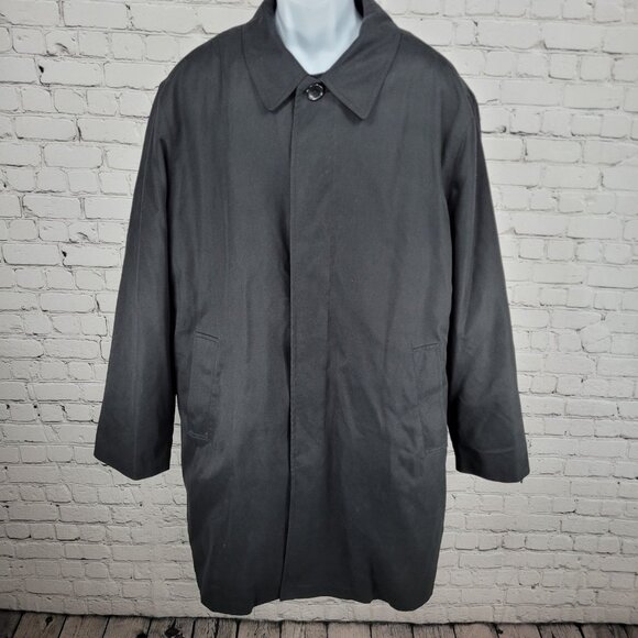 London Fog Black Buttoned Quilted Lining Over Long Soft Shell Coat Size 44S - Picture 1 of 14